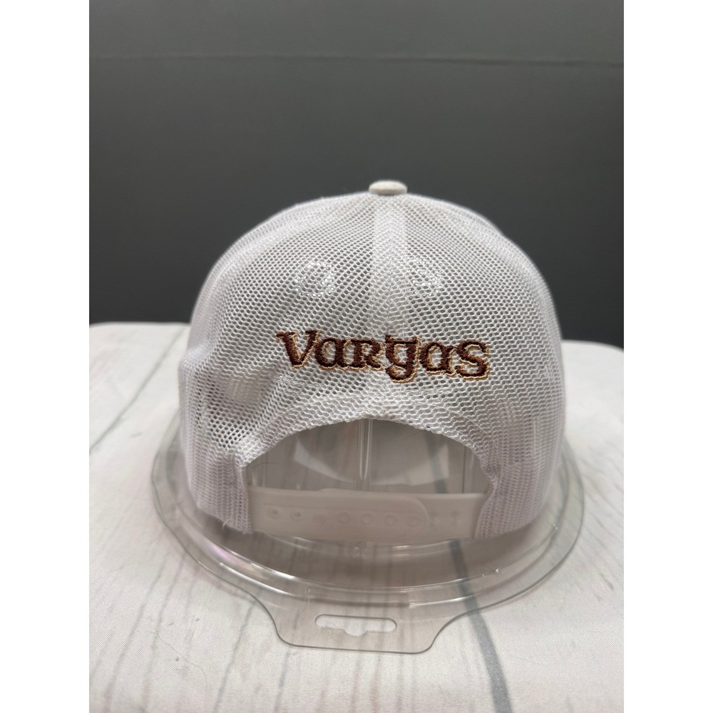 Vargas Trucker Hat Mens White Embroidered Snapback Mesh Cap OSFA - Picture 4 of 7
